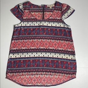Pink Rose Red White Blue Paisley Top Sz Small